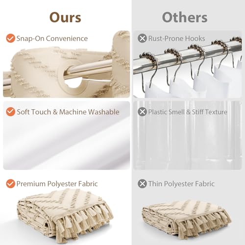 Beige Hook Free Chevron Shower Curtain & Fabric Liner,72x87 | Less Time to install, 3 in 1 Fabric Shower Curtain and Liner Set with Magnets, Extra Long, Shower Curtains for Bathroom - color: Beige, size: 72"W x 87"L (Pack of 1)