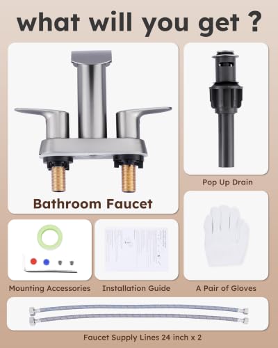 WOWOW Waterfall Centerset Brushed Nickel 4 inch Bathroom Faucet 3 Hole - color: Brushed Nickel
