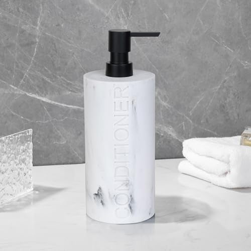 Conditioner Dispenser Luxurious Refillable Pump Bottle with Embossed Text, Durable Construction for Bathroom and Kitchen - color: Conditioner White