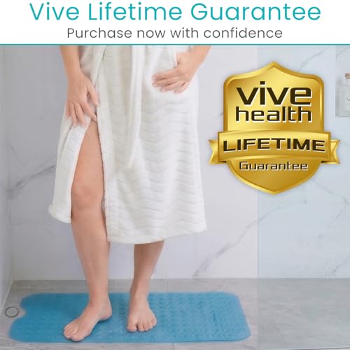 Vive Bathtub Mat for Bath & Shower Floors - Anti Non Slip Suction Rubber | Skid Pad for Tub, Bathroom, Elderly, Kids - Eco-Friendly, Resistant Strong, Textured Rectangle Grip - Machine Washable (Blue) - color: Blue