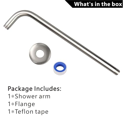 Voolan Shower Arm with Flange and Teflon Tape, Extension Shower Head Arm for Bathroom Fixed Shower Head, Solid Stainless Steel, Wall Mounted (20 Inch,Brushed Nickel) - color: Brushed Nickel, style: 20 Inch