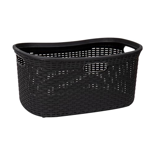 Mind Reader 40L Laundry Basket, Clothes Hamper, Premium Wicker Design, Plastic, Black - color: Black, size: Single
