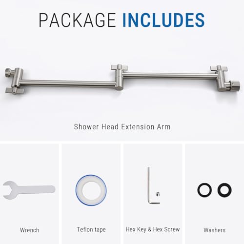 G-Promise 18 Inch Solid Brass Shower Head Extension Arm (Brushed Nickel) | Rise or Lower Shower Head, All Metal, Height & Angle Adjustable Extender, Firmly Secure Shower Head, Easy to Install - color: Brushed Nickel