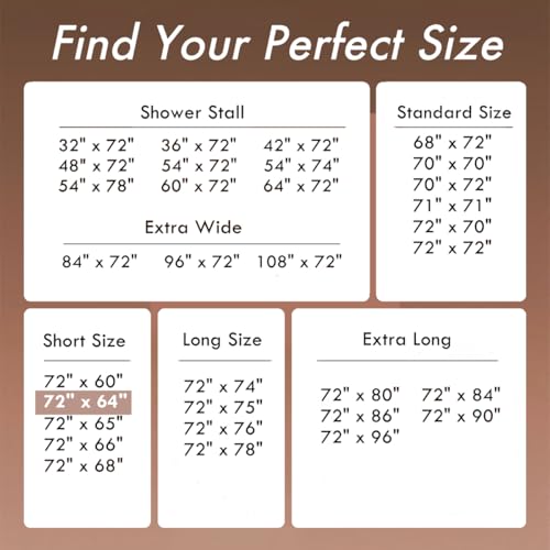 Felisa Short Fabric Shower Curtain Liner with 6 Magnets,72 Width x 64 Length, Waterproof & Hotel Quality Shower Liner for Bathroom,Soft Cloth,Machine Washable,White,Cortinas de Baño - size: 72"W x 64"L (Pack of 1)