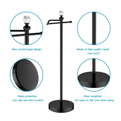 ROLABAM Paper Holder Stand for Floor-Free Standing Toilet Paper Holder Stand for Bathroom Total Height 24.4" with Crystal Ball, Matte Black Finished - color: Matte Black