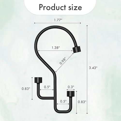 Bathway 12-Pack Double Shower Curtain Hooks, Rust-Resistant Metal Shower Curtain Rings with High-Low Design to Separate Liner & Curtain, Smooth Glide, Black - color: Black