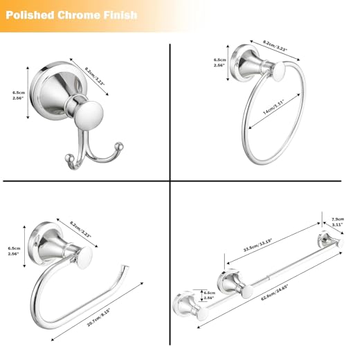 Hoimpro Chrome 4-Piece Bathroom Bath Set, Wall Mount Bathroom Hardware Fixture (Adjustable Towel Bar Rack, Towel Ring Holder, Paper Towel Holder, Double Towel Hook), Bathroom Accessories - color: Chrome