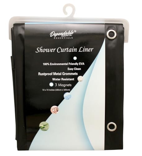 Dependable Industries inc. Essentials Premium 6 Gauge EVA Shower Curtain Liner - PVC Free Magnetized Bottom Odorless with Rustproof Grommets (Black) - color: Black