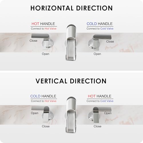 Chrome Modern Bathroom Faucet Waterfall 4-8 Inch 3 Hole Bathroom Sink Faucet Widespread with Pop-up Drain and cUPC Supply Line, 2 Handle for Vanity, Lavatory, Restroom, Apartment, Brass Material - color: Chrome - Fashion