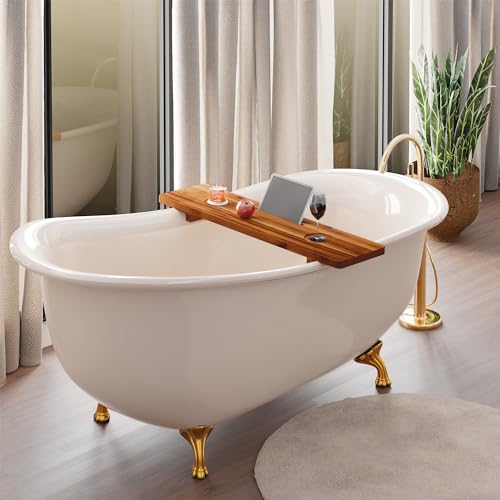 Tinamo Acacia Bathtub Caddy Tray Table | 35x9 Inch Large Bath Tub Wooden | Anti-Tipping, Sustainable Tub Tray for Bath tub | Bath-tub Accessories Holders for Bath-tub (Acacia, 35" x 9" x 2.5") | Acacia Wood, 35" x 9" x 2.5", Custom Legs, Phone/Tablet & Dr