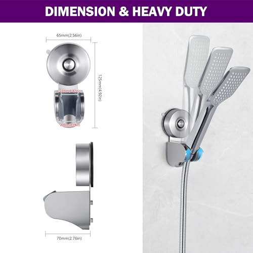 JOMOLA Suction Cup Shower Holder, Adjustable Stainless Steel Shower Head Holder with Strong Suction Cup for Different Wall, Universal Handheld Shower Bracket - style: Brushed Silver