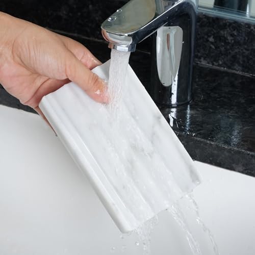 Soap Holder, Marble Soap Dish for Shower, Bar Soap Holder with Water Ripple Design, Easy Cleaning Soap Saver for Kitchen Sink,Bathroom, Executive Italian Natural Stone Soap Tray(Bianco Carrara) - color: Bianco Carrara