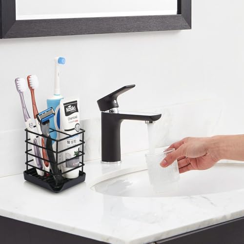 Toothbrush Holders for Bathroom,Black,Stainless Steel,Detachable,Tray,3 Slot - size: Small