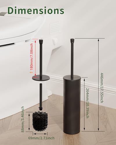 Toilet Brush and Holder Set, Toilet Bowl Brush for Bathroom with Long Handle, Stainless Steel Toilet Cleaner Brush with Durable Scrubbing Bristles,Splash-Proof (Matte Black) - color: Matte Black