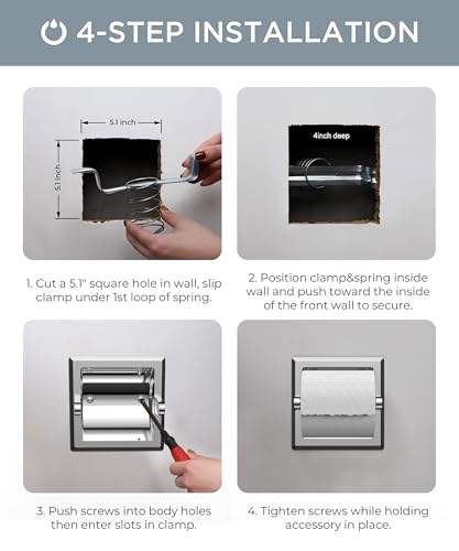 FORIOUS Recessed Toilet Paper Holder for Mega Rolls, Chrome | Stainless Steel Tissue Roll Holder Wall Mount for Bathroom Space-Saving Design, in Wall Toilet Paper Dispenser Insert - color: Chrome