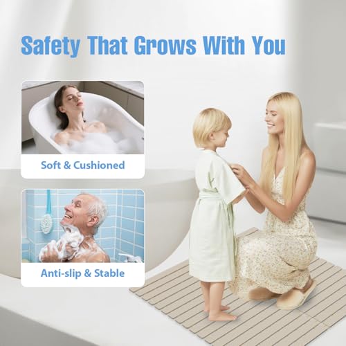 Shower Mat Non-Slip Bath Mat for Tub and Shower Stall,236 Suction Cups with Drain Holes, Quick Dry Machine Washable, Extra Grip for Stand Up Showers, Bathroom Essentials 24x24 Inch (Light Brown) - color: Light Brown