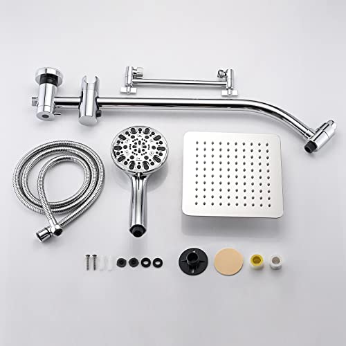 Rainfall 8 Inch Shower Head with High Pressure Handheld Spray Combo, Drill-Free Slide Bar with Adjustable Shower Extension Arm, 3-Way Low Diverter for Easy Reach, 5Ft Hose- Chrome - color: Polished Chrome