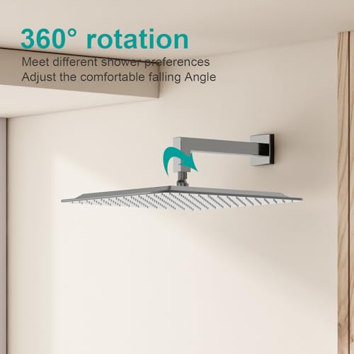 Square Rain Shower Head, High Flow Stainless Steel,Work with any decorative style,All Metal Rainfall Shower Head (Brushed Nickel, 16)