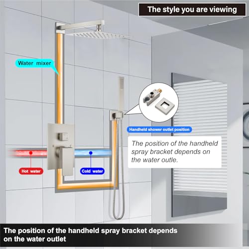 Midanya Shower Faucet Set with Handheld Sprayer,10 Inch,Brushed Nickel | Rough-in Shower Valve and Trim Kit Included,Square Rain Head,Wall Mount Shower System,All Metal,Bathroom - color: Nickel, size: 10 Inch