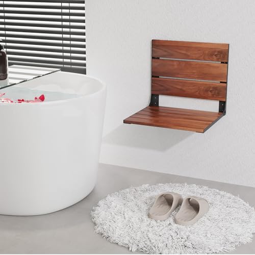 EROMMY Folding Shower Seat, 17.8" Wall Mounted Teak Shower Bench, Foldable Shower Chair for Inside Shower, Home Care Bathroom Safety Shower Chair for Elderly and Disabled, 400 lbs Capacity - size: 17.8" Folding Shower Bench