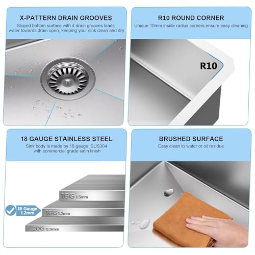 27" Undermount 18 Gauge 304 Stainless Steel Single Bowl Kitchen Sink with Accessary in 27"Lx19"Wx10"D - size: 27"L x 19"W x 10"D Single Bowl