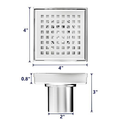 Neodrain 4 in Brushed Square Shower Drain with Quadrato Pattern Grate | 304 Stainless Steel Square Drain for bathroom, with Hair Strainer and Lifting Hook,Waterproof & Durable, CUPC Certified - color: Stainless, size: 4 IN