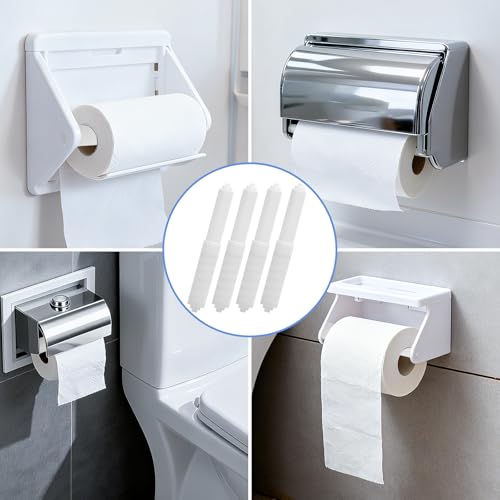 4 Pcs Spring Loaded Toilet Paper Holder,Tissue Holder for Toilet | Plastic Toilet Tissue Roll Holder Insert,White Toilet Paper Holder Replacement Rod For Toilet or Bathroom Fixture