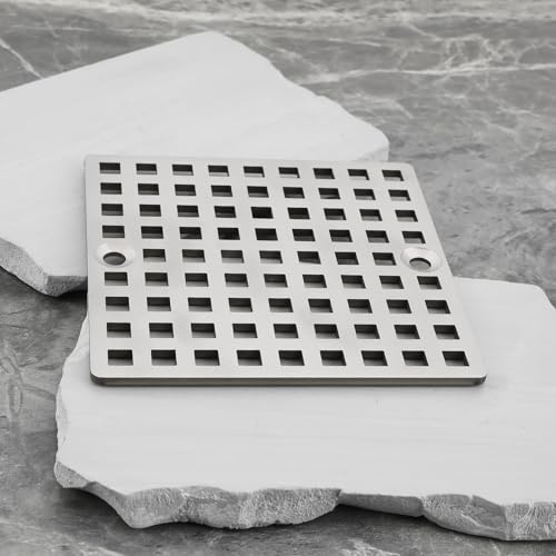 4" Shower Drain Cover Brushed 304 Stainless Steel Square Shower Drain Strainer Grid for Bathroom Floor Kitchen and More