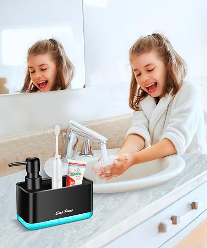 Dish Soap Dispenser with Sponge Holder, 2-in-1 Countertop Small Soap Dispenser for Kitchen and Bathroom, Multi-Scene for Dish Soap, Hand Soap, Lotion, Body Wash (Black) - color: Black