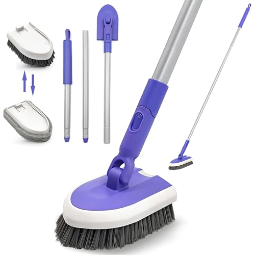 Tile Tub Scrubber Brush, Shower Scrubber Cleaning Brush with Long Handle | 2 Detachable Cleaning Heads, 180° Swivel Head for Cleaning Bathroom Kitchen Wall Tub Tile Shower