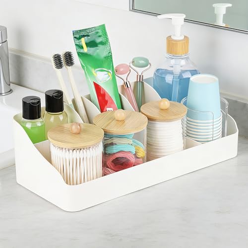 Bathroom Organizers and Storage - 3 Pcs Qtip Holder 1 Set Mouthwash Dispenser with Cup Electric Toothbrush and Toothpaste Holde for Bathroom Accessories Organization Counter Vanity Storage
