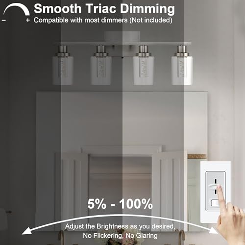 MELUCEE 4-Light LED Bathroom Lighting Fixtures Brushed Nickel,3000K-6000K | Dimmable LED Vanity Light for Bathroom Bathroom Wall Lights with Crystal Bubble Clear Glass Shade, Built-In LED Chips - color: Brushed Nickel, size: LED-4 Lights
