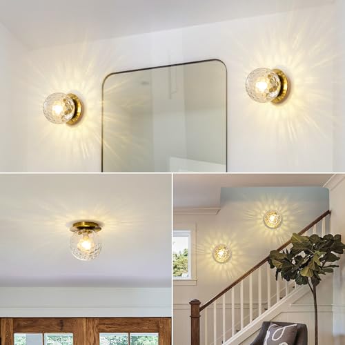 Modern Gold Globe Wall Sconce,Single Light with Clear Glass Shade - color: Gold - Hammered Clear Glass, size: 1-Light
