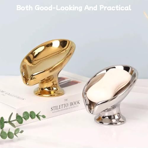 Bar Soap Holder, Soap Dish for Shower, Self Draining Soap Dish, Metallic Glossy Ceramic Soap Holder, Used for Sinks, Bathrooms, Showers,Kitchens (Golden) - color: Golden