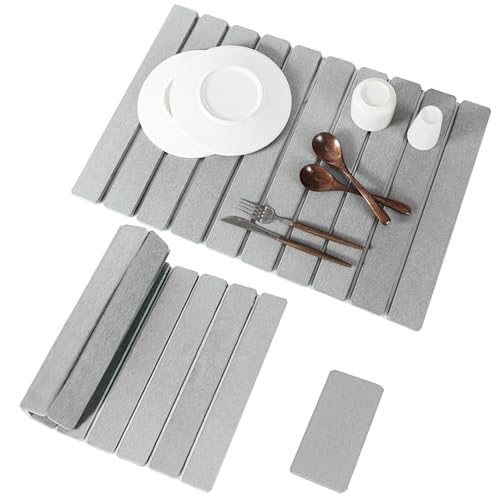 2pcs Stone Dish Drying Mat for Kitchen Counter, Quick-Dry Diatomaceous Earth Water Absorbent Pad & Countertop Drainer, Home Essentials for Bath and Pets - Light Grey, 24x16’’ & 8x4’’ - color: Light Grey
