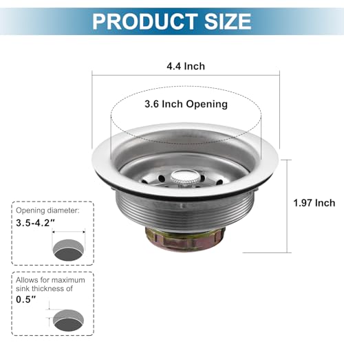 ZM Kitchen Sink Basket Strainer with Stopper, 3-1/2” Drain - style: Standard