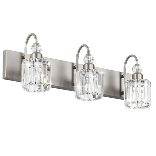 Ralbay Brushed Nickel Vanity Light for Bathroom Crystal 3-Light Modern Bathroom Light Fixtures - color: Round-Brushed Nickel, size: 3-light