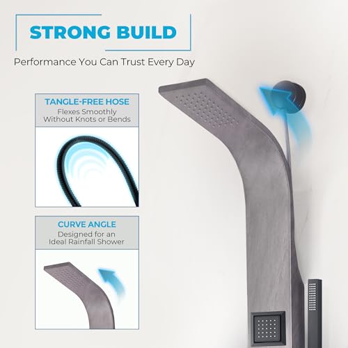 ANZZI Shower Head Panel Tower System | Aura | Grey Marble | 2 Turbo Jetted | Includes Two 2 Fully Adjustable Acu Stream Body Jets, Installation Installs To Existing Water Line, Built To Last