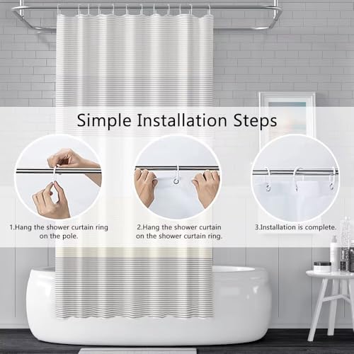 Boho Beige Brown Striped Stall RV Shower Curtain 48" Wx72 L | White Gray Bohemian Geometric, Polyester Waterproof, Machine Washable, Bathroom Small Curtain, Easy to Install with 8 Hooks - color: Beige, size: 48"W x 72"L (Pack of 1)
