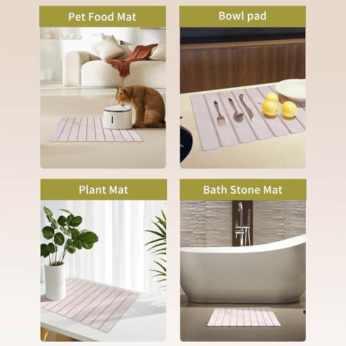 Stone Dish Drying Mat - Large Foldable Marbled Quick Drying Dish Mats With Stone Coasters Set of 4 Collapsible Ultra Absorbent Diatomaceous Earth Mats for Kitchen Counter Bathroom (Pink) - color: Pink