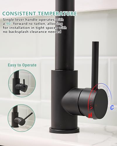 Fapully Black Kitchen Faucet with Pull Down Sprayer,Commercial LED Kitchen Faucet,Single Handle Single Hole Kitchen Sink Faucets - color: Matte Black, style: Modern