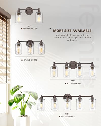 FEMILA Bathroom Vanity Light, Vanity Lighting fixtures, Modern Wall Sconce Bathroom Lighting with Claer Glass Shade, 2-Light Bathroom Light Fixtures, Oil Rubbed Bronze Finish, 4FYC56B-2W ORB - color: Oil-Rubbed Bronze, size: 14.3"