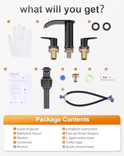 WOWOW Waterfall Bathroom Faucet 3 Holes 8Inch Widespread Bathroom Sink Faucet, Two Handles Lavatory Vanity Sink Faucets with Pop-up Drain & Supply Hoses, Modern Faucet Mixer Taps Oiled Rubbed Bronze - color: Oiled-Rubbed Bronze