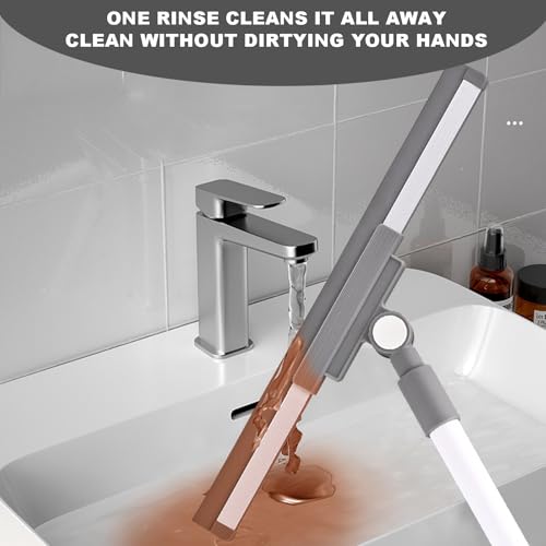 Floor Squeegee Broom - 52" Long Handle Rubber Scrubber for Bathroom, Tile, Shower, Glass, Pet Hair, Hardwood Floor - Adjustable Long Handle, Water Wiper with Replacement Blade (White) - color: White