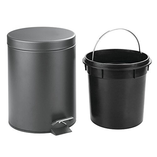 InterDesign 5-Liter Steel Step Waste Can with Bucket Insert – Matte Gray 5L - color: Matte Gray, style: Pack of 1
