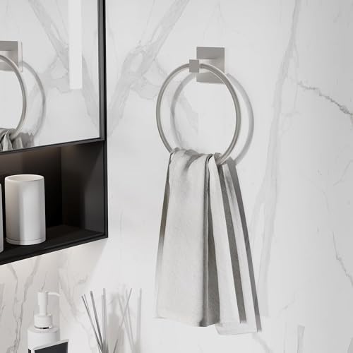 RUACQ Towel Ring, Hand Towel Holder for Bathroom Wall, Brushed Nickel | Wall Mounted Hand Towel Bar, 304 Stainless Steel Towel Hanger, Square Base, Round Towel Holder Design, Modern, Heavy Duty - color: Brushed Nickel, size: 1