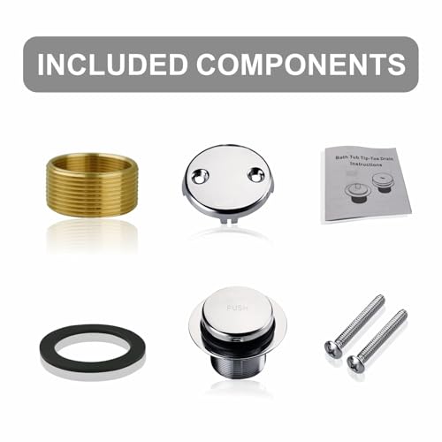 WELSAN Chrome Plated Tip-Toe Bathtub Drain with 2-Hole Overflow Faceplate | Tub Drain Trim Set, Conversion Kit Assembly, Coarse Thread Replacement, Includes an adapter, For 1-3/8" and 1-1/2" Tub Drains - color: Chrome, style: 2 Holes