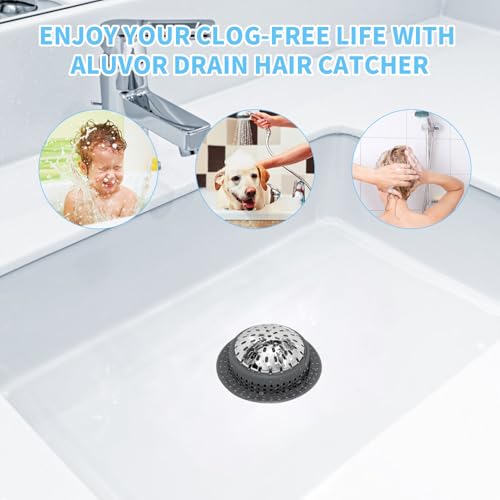Aluvor Bathtub Drain Hair Catcher Shower Drain Cover Sink Drain Protector | Bathroom Sink & Bathtub Drain Strainer for Pop-Up & Regular Drains, dark gray - size: Large-Dark Gray