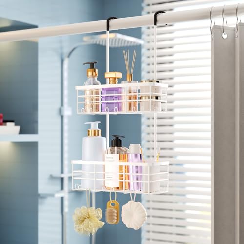 HapiRm Hanging Shower Caddy Organizer - No Drilling Shower Organizer with Hooks, Rustproof & Waterproof 304 Stainless Steel Bathroom Shelves - White - color: White