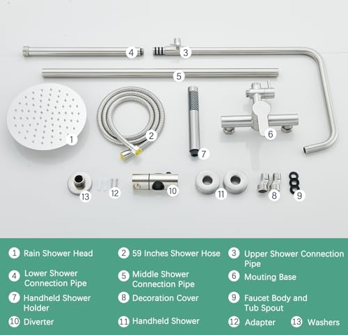 Rain Shower System Outdoor Shower Fixtures with 8" Rain Shower Head Handheld Sprayer Single Handle Wall Mounted Bathroom Shower Faucet Set Brushed Nickel for Bathroom or Backyard - color: Brushed Nickel, style: Two Modes